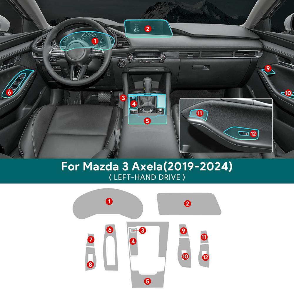 For Mazda 3 Axela 2019-2024 Car Interior Film Center Console Navigation Screen Gear Transparent TPU Protective Film Anti-scratch DD2