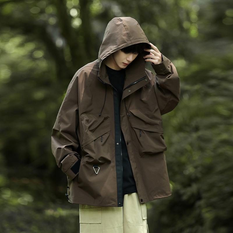 Весенне-осенняя мужская куртка в корейском стиле однотонная с капюшоном и длинным рукавом, модная куртка для пары, стиль интернет-знаменитостей, стильная универсальная куртка