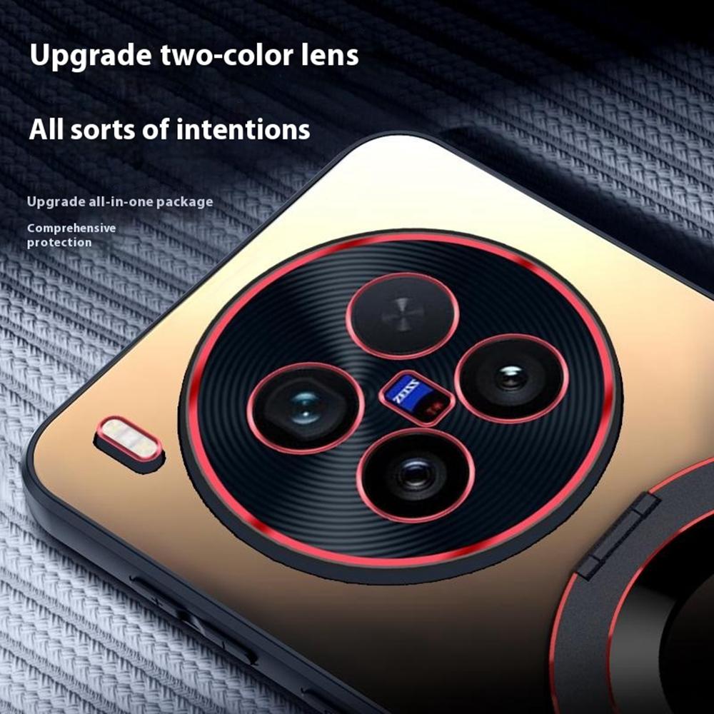 For Vivo X200 Ultra 5G Phone Case with Ring Kickstand Dual-Color Lens AG Skin-Feel Matte Cover