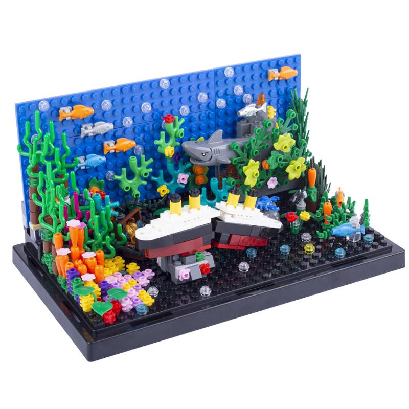 MOC Toys Мир Морских Животных Наборы Строительных Блоков Дельфин Акула Рыба-Дьявол Ракушка Водоросли Лобстер Краб Коралл Ракушка Подарки