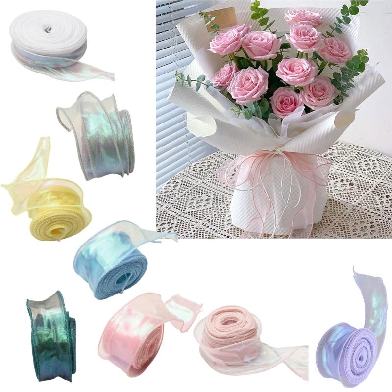 Прозрачная Органзовая Лента 40мм X 9метров Шифоновые Ленты для Букетов Упаковка Свадебного Торта Декорация Поделки Венок Банты Изготовление