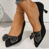 Fashion Elegant Crystal Bowknot Pumps Women 2025 Soft Faux Suede Heel Pumps Woman Fashion Pointed Toe Party High Heels Shoes Female