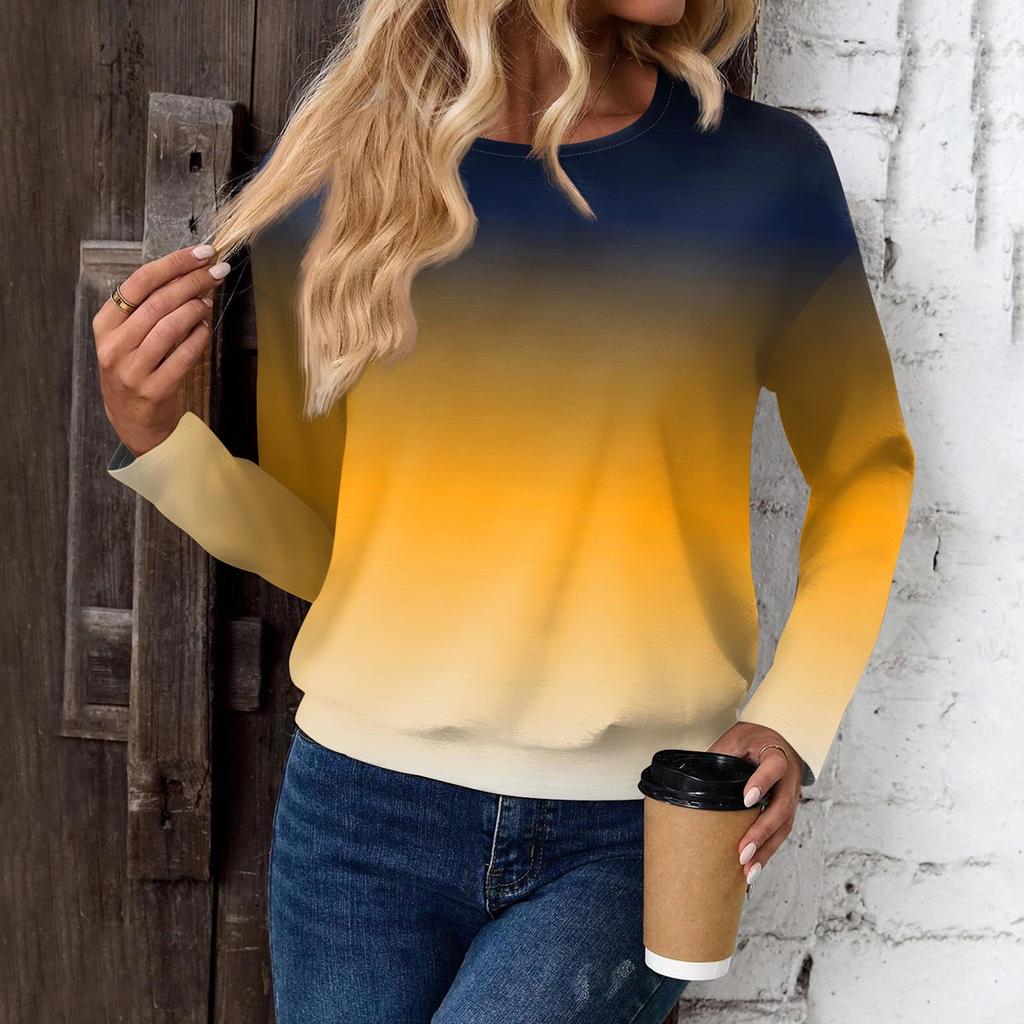 Women's Fashionable Casual Long Sleeved Printed Off Shoulder Round Neck Top