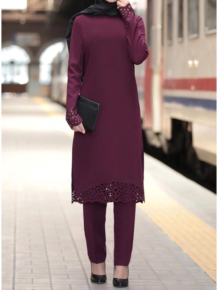 Spring Floral Abaya: Middle Eastern Muslim Women's Two-Piece Robe Suit