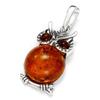 [Q6797] - Серебряный кулон «Большая сова», Янтарь (родиевое покрытие) - 25х15 мм