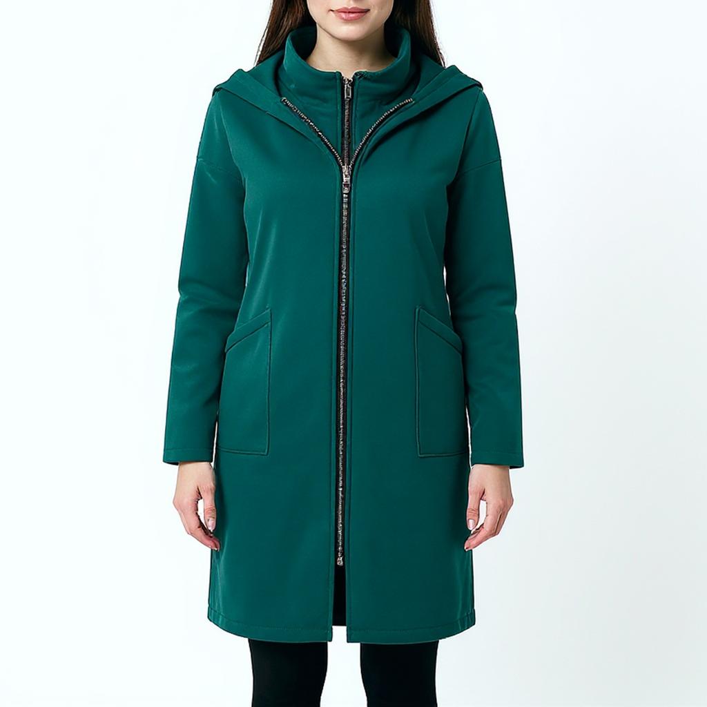 Women's Fashion Casual Solid Color Hooded Pocket Long Sweatshirt With Zipper, Mid-Length Fake Two-Piece Loose Coat