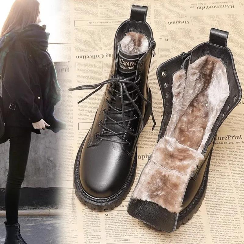 Женская обувь, зимние ботинки 2025 года, новые плюшевые водонепроницаемые нескользящие меховые зимние теплые хлопковые ботинки, удобные уличные ботильоны