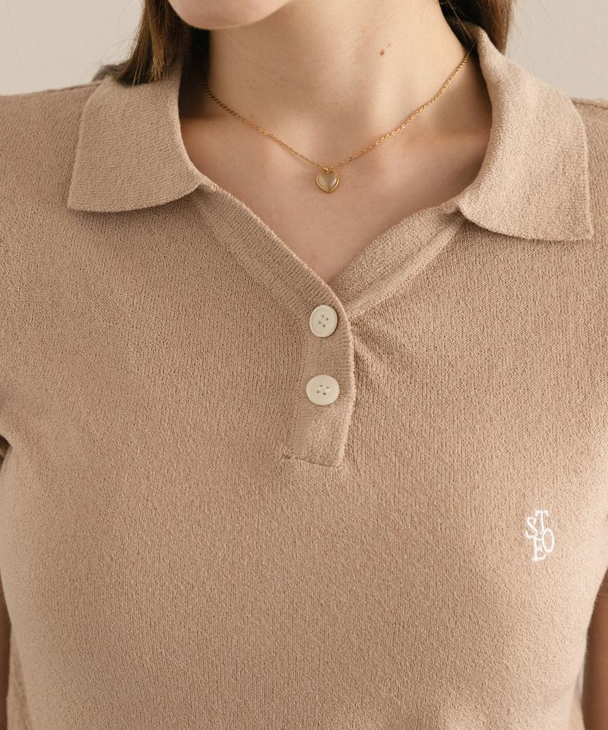 SELITIO Women'S Boucle Half Collar Knit Beige