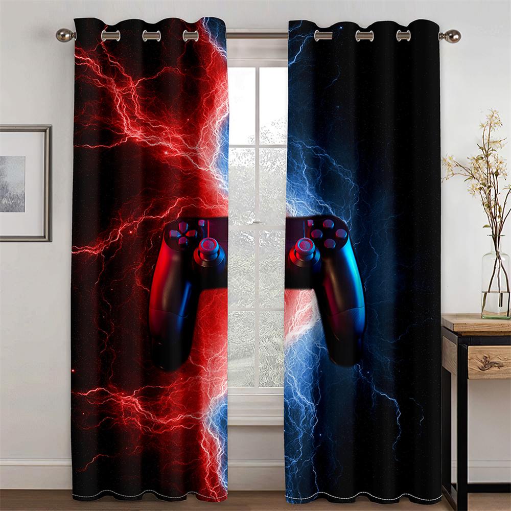 3D Print Cheap Modern Video Game Controller Gamer Thin Shading Polyester Window Curtains for Bedroom Living Room Home Decor Hook