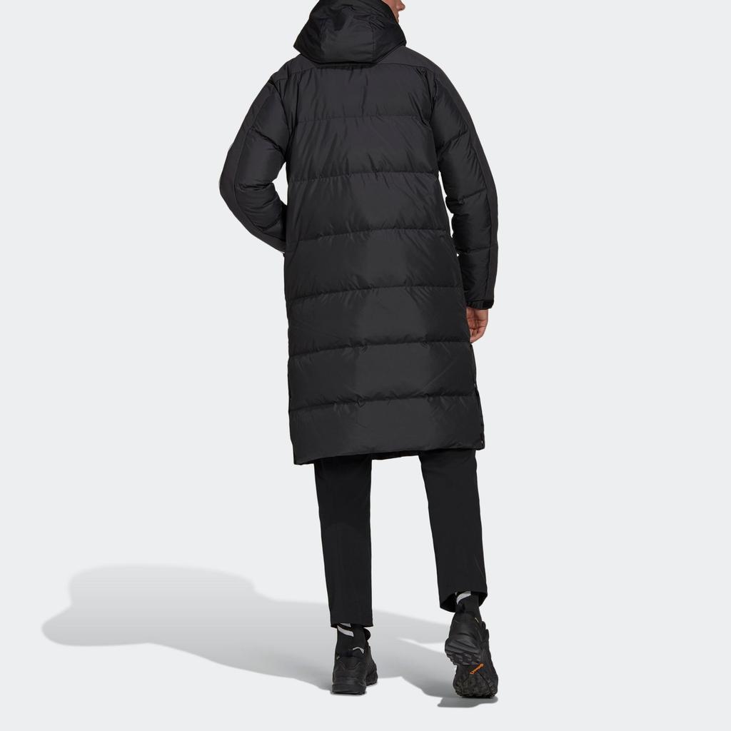 Adidas Длинная куртка-пуховик с капюшоном унисекс верхняя одежда черного цвета GF0070