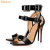 Fashion Black/Nude PU Belt Buckle Sandals Ankle Strap Shine Leather Stiletto High Heels Open Toe Women Fashion Sandals Summer New Shoes