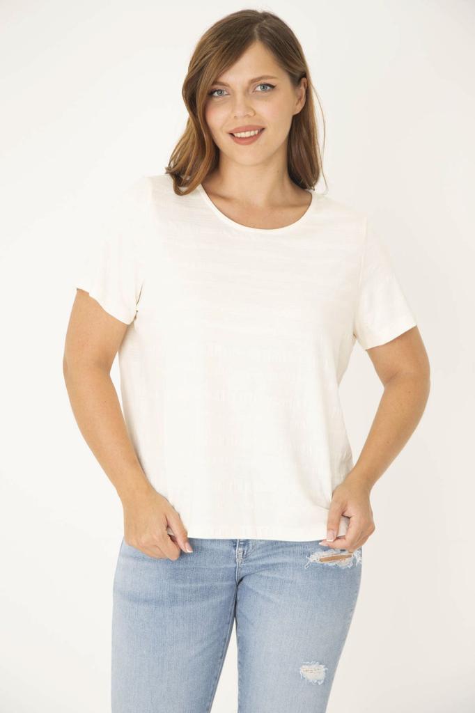 Женская блузка большого размера Желтая блузка больших размеров с круглым вырезом и узором