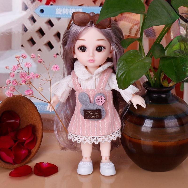 17CM Mini Movable 13Jointed Doll Girls Toy 3D Big Eyes BJD Princess Full Outfits  Dresses  Collection Childrens Doll Gift
