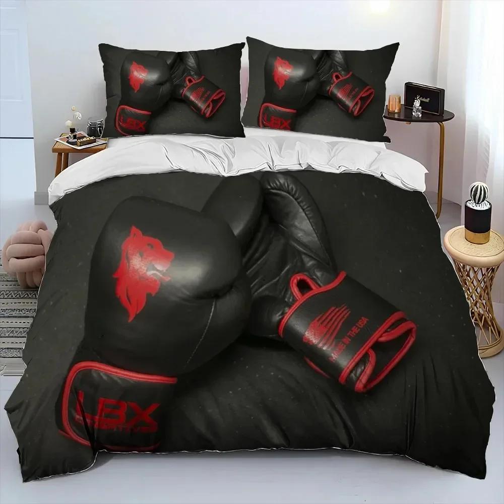 3PCS Bedding Set Red Boxing Gloves Boxer Fight Bedding Set,Duvet Cover Bed Set Quilt Cover Pillowcase,King Queen Size Adult