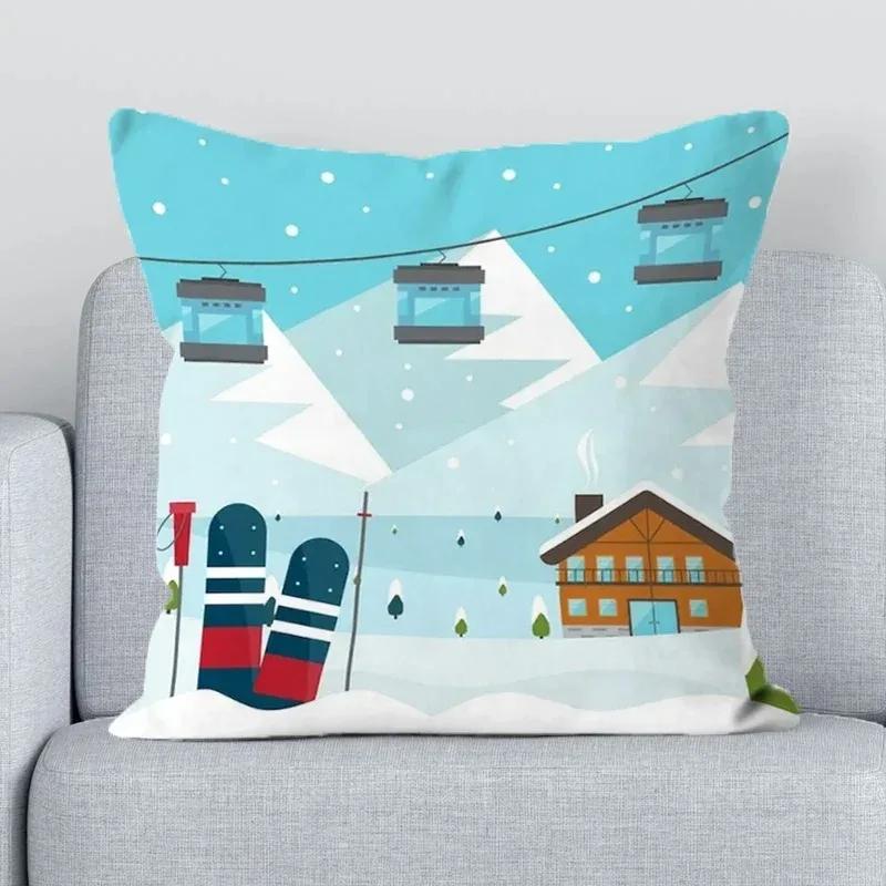 Ski Resort Ski Props Printed Decoration Office Decoration Cushion Cover Home Pillowcase Square