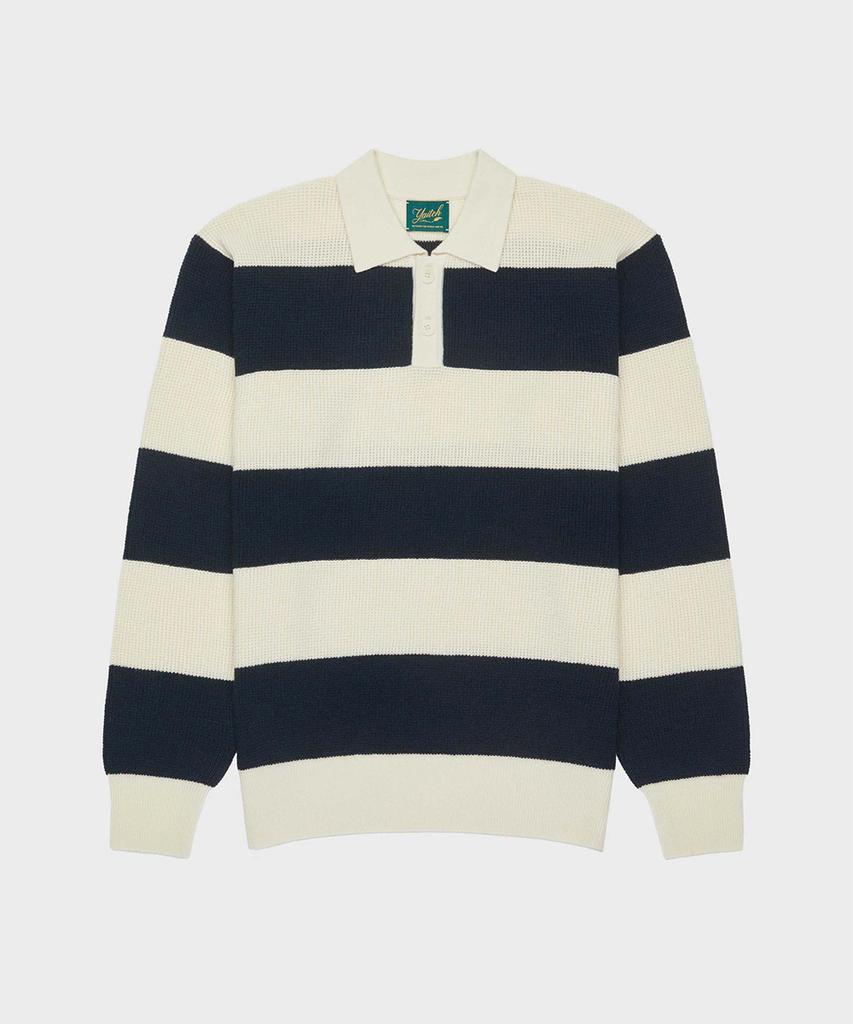 Yaichi Striped Merino Wool Waffle Rugby - Golden Blue