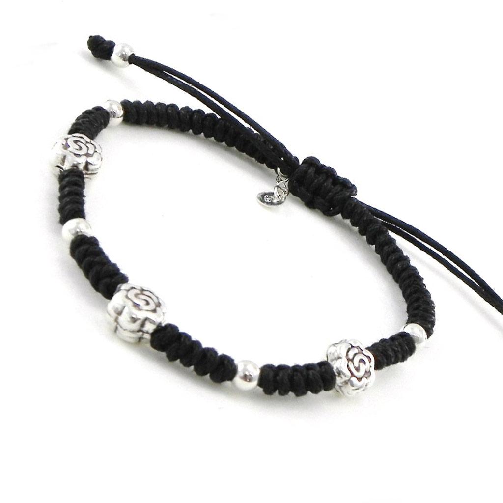 Les Trésors De Lily [I9118] - Серебряный браслет Шамбала "Флора" черный - 7 мм