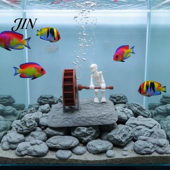 Fish Tank Ornament Waterwheel Skeleton Decoration for Tank, Spooky Skull Aquarium Underwater Decor Ornament, Landscaping Accessories
