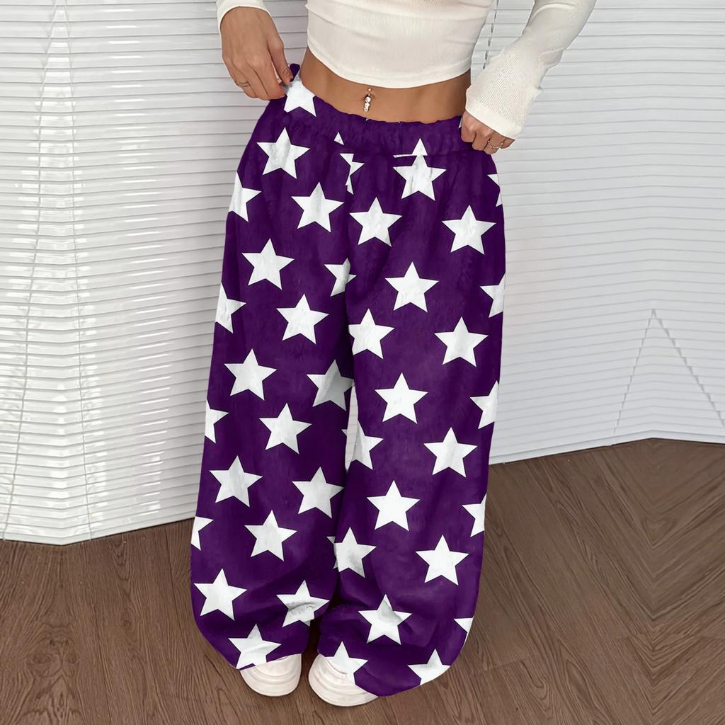 Женские повседневные и модные брюки с принтом, эластичной талией, свободными широкими штанинами