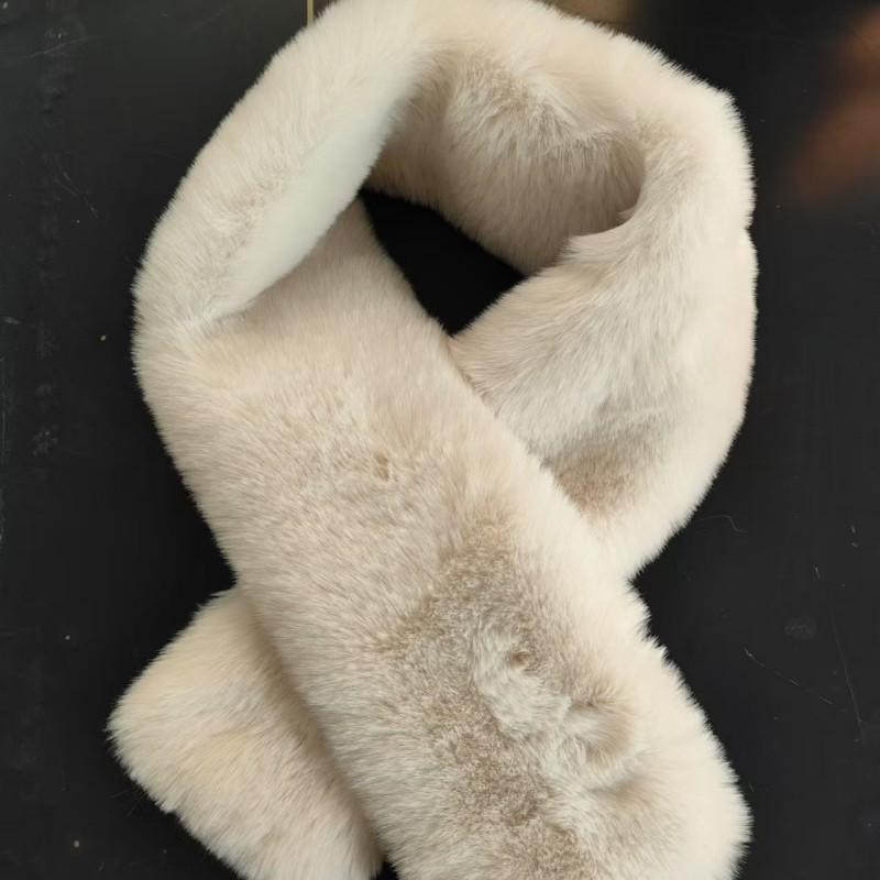 Women's Winter Double-Sided Faux Rex Rabbit Fur Scarf - Thick Plush Cross Neck Warmer Shawl