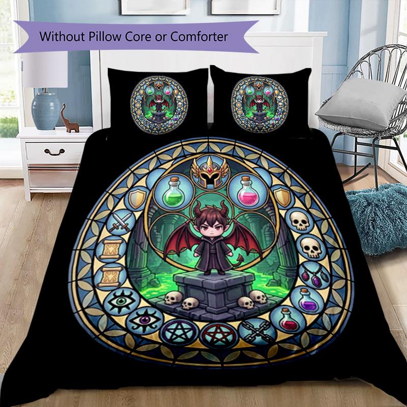 Fantasy Demon Glass Pattern Bedding,Quilt Set Quilt Cover Pillowcase Home Birthday Gift (1*duvet cover+2*pillowcase,without core)