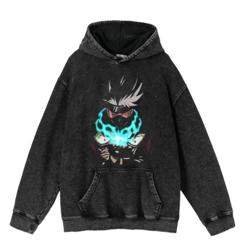 440G Heavy Washed Retro Animation Street Retro Cotton Sweater, Street Tide Hooded Sweater