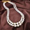 Women Faux Pearl Beads Rhinestone Inlaid Double Layer Necklace Jewelry