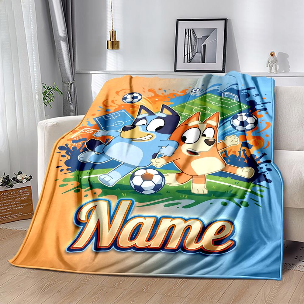 Bluey's Soccer Adventure Personalized Name Blanket Gift Customizable Blanket Durable Comfort Perfect for Nap Bedding Office Office Chair