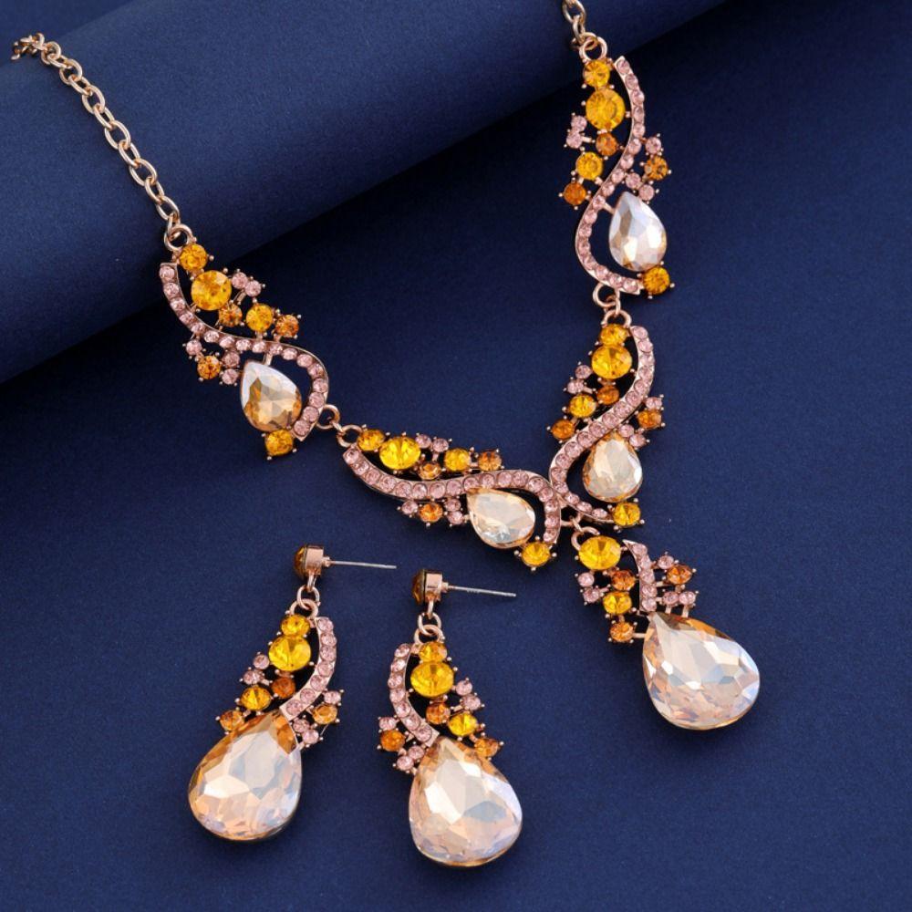 Кристальная капля воды Ожерелье Серьги Набор Блестящее Женское Ожерелье Набор Украшений из Страз Банкет