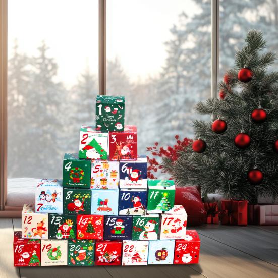 24 шт. Рождественские коробки календаря адвента Картонные коробки с номерами для конфет Сделай сам 24 дня Обратный отсчет Подарок Праздничное украшение