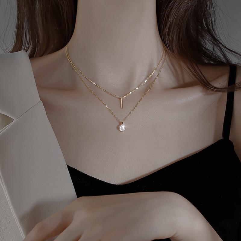 Одно слово вспышка бриллиант двухслойное ожерелье ключицы цепь женский корейский темперамент ins ветер то же самое ожерелье