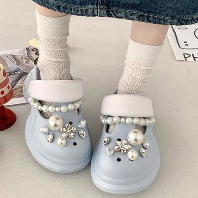 Модные женские шлепанцы на платформе, DIY клоги со стразами и жемчугом, летняя садовая обувь, толстая подошва, для девочек, для улицы и дома, шлепанцы на платформе