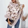 Women's Casual Poncho Faux Fur Shawl Wrap Cape with Faux Fur Trim Winter Sleeveless Cloak Coat Warm Pullover Luxury Knitted Sweater Poncho for Women