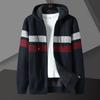 Winter Striped Mens Sweater Coat Thick Fleece Warm Zipper Wool Hooded Cardigan Jumpers Men Long Sleeve Knitted Sweaters