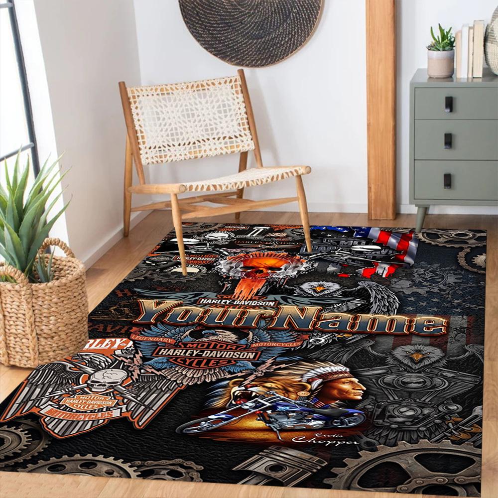 Harley-davidson Motorcycles Customizable Name Carpet Suitable for Game Room Living Rooms Study room Dormitory Anti-slip Rug Decorate Offices