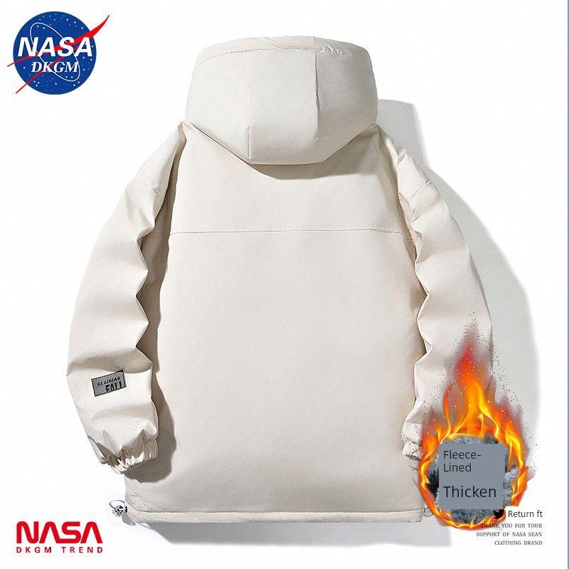 Nasa Fleece Jacket for Men, Spring, Autumn and Winter Hooded Jacket, Outdoor Windproof Thickened Lamb Fleece Mountaineering Jacket, Trendy Brand
