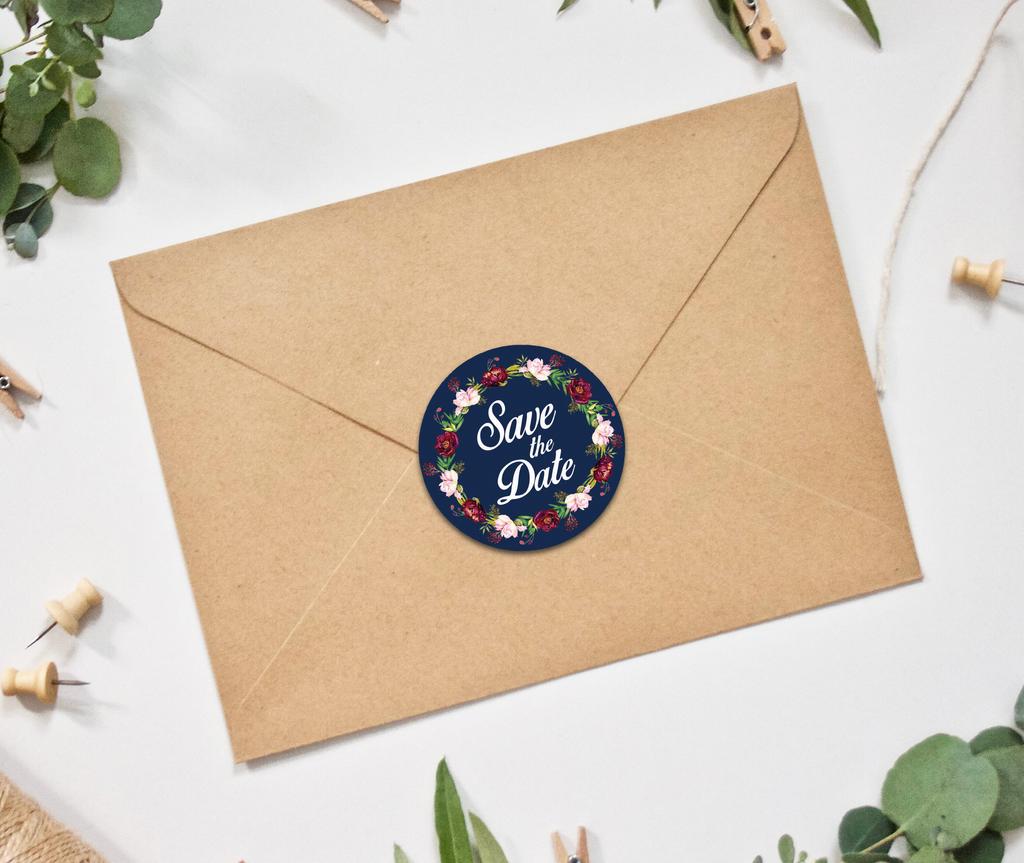 Darling Souvenir 45 Pcs Floral Wreath Black Round Save The Date Stickers Envelope Seals-1.6