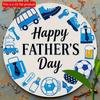 2d Flat 20*20, Charming Blue Tool Pattern "Happy Father'S Day" Round Wooden Sign, Suitable for Home, Office, Cafe, Kitchen Decoration, Bar Decoration.