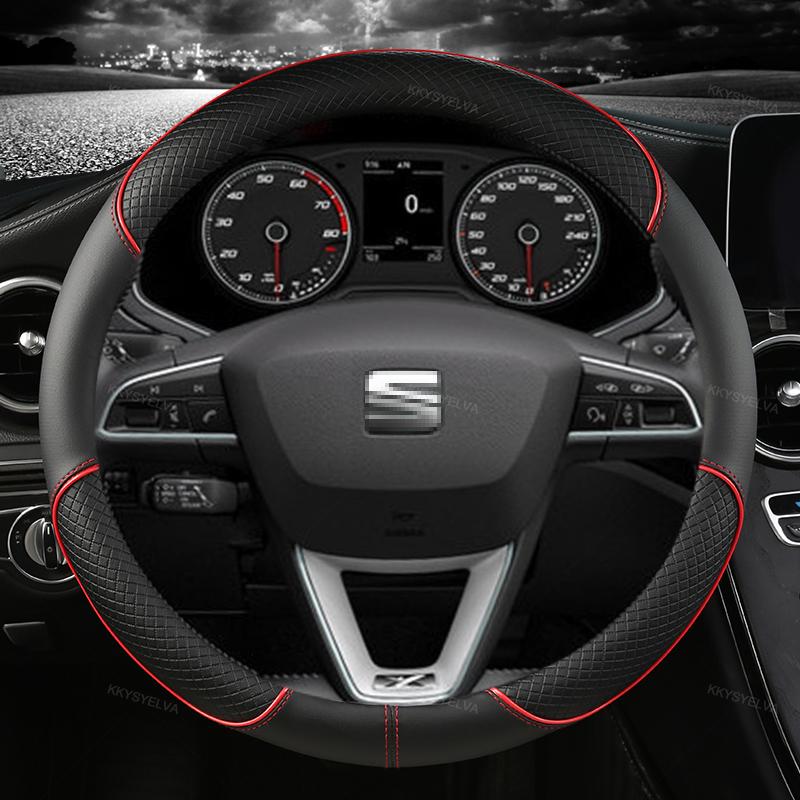 JZVL4 Car Steering Wheel Cover Microfiber Leather 38cm Non-Slip For Seat Tarraco Arona Ateca Ibiza Toledo Mii Leon Arosa Exeo ST FR