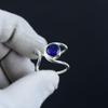 Кольцо из серебра 925 пробы с синим сапфиром, регулируемое — подходит для размеров США от 6 до 10 — украшения ручной работы в стиле бохо для женщин и мужчин, подарки на День святого Валентина