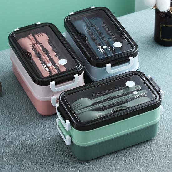 Ланч-бокс со столовыми приборами, герметичная коробка большой емкости, легко чистящаяся коробка для еды Bento для домашнего офиса