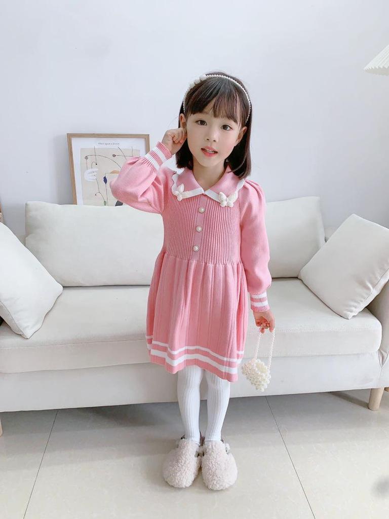 Вязаное платье-свитер для девочек в корейском стиле осень/зима 2023 года — модный, трендовый и милый дизайн принцессы