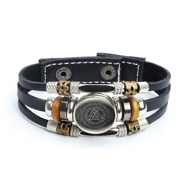 Кожаные браслеты с компасом викингов, древняя троица, скандинавские руны, символ Одина, многослойные плетеные браслеты, ювелирные изделия унисекс