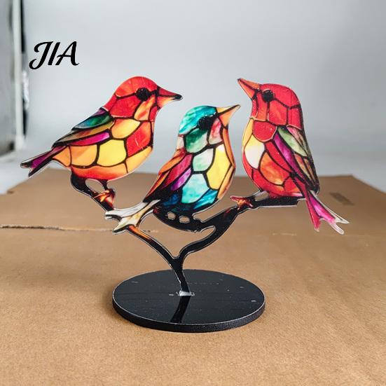 Colorful Bird on Branch Craft for Desk Acrylic Birds Desktop Ornament, Stained Glass Style Unique Anniversary Birthday Gifts Family Figurine,