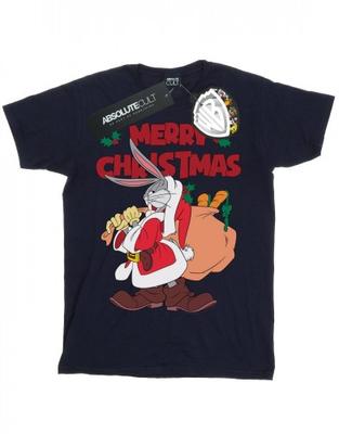 Женская/женская хлопковая футболка бойфренда Santa Bugs Bunny
