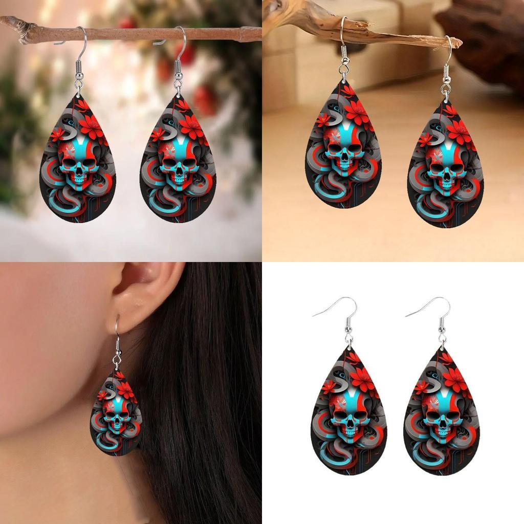 Themed Flower Halloween Skull Patterns Water Droplet Shaped Women Earrings