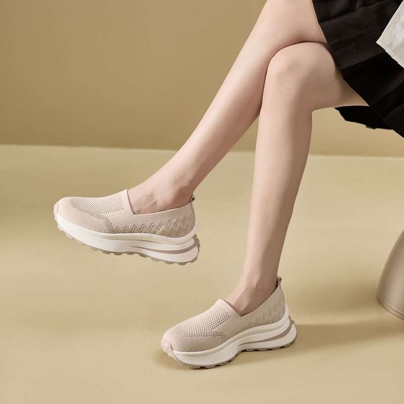 2025 Summer New One-pedal Women's Shoes Foreign Fashion Mesh Shoes Thick Sole Heightening Lightweight Sports and Leisure Shoes