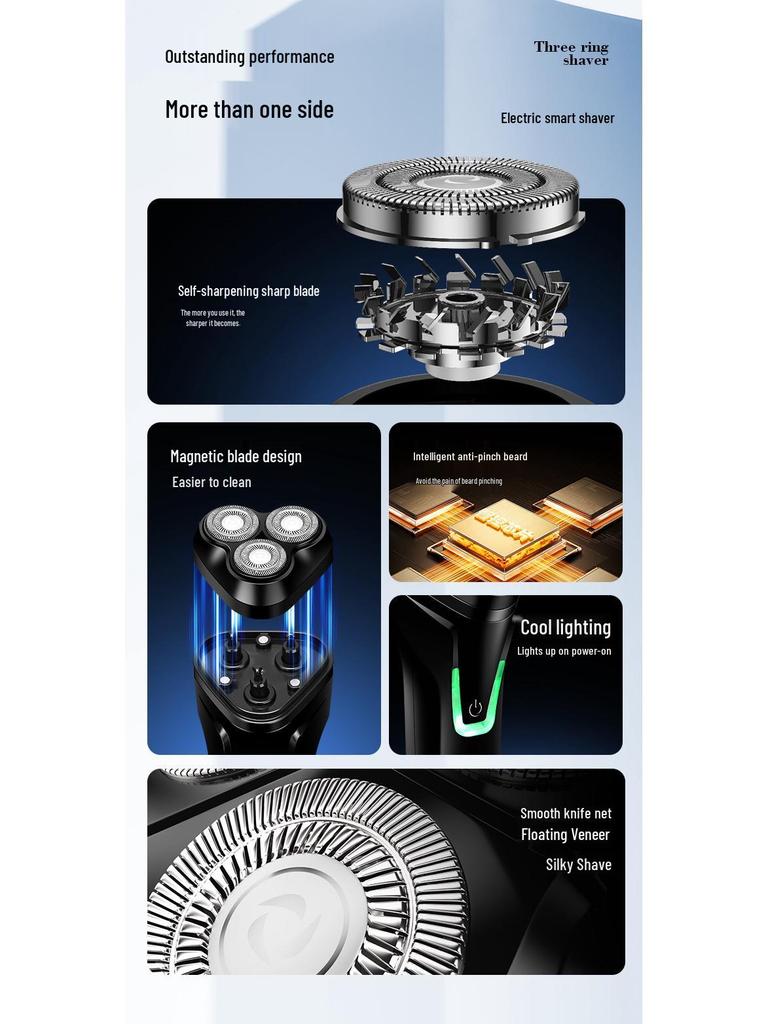 New Magnetic Men's Three-Head Electric Shaver with Car Charging Feature, Rechargeable Razor