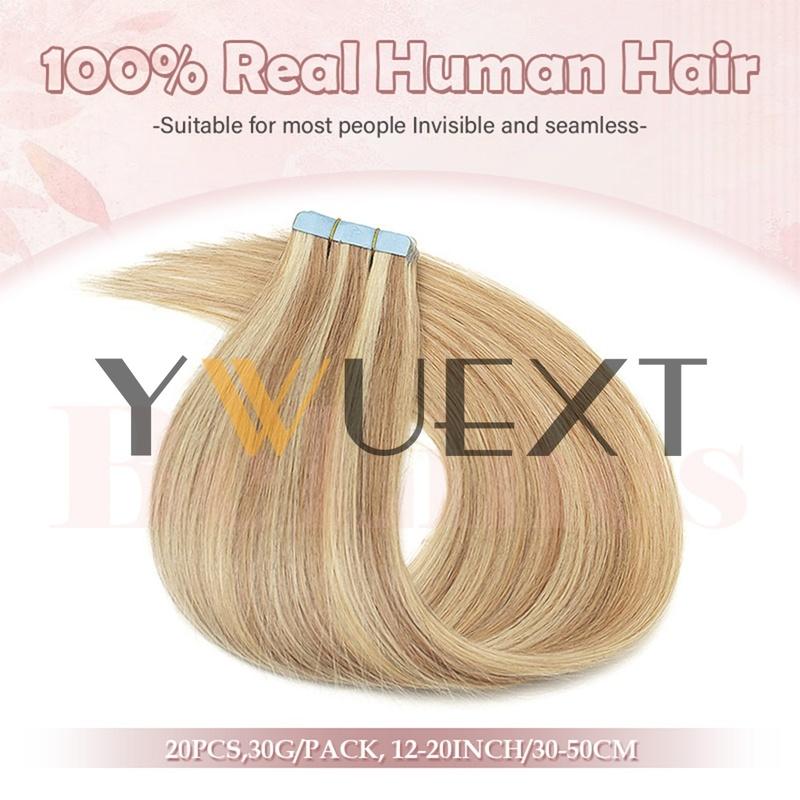 Lightweight Tape in Human Hair Extensions 12-20 inches Seamless PU Skin Weft Tape Hair Natural Straight 20pcs/pack 30G Tape Glue