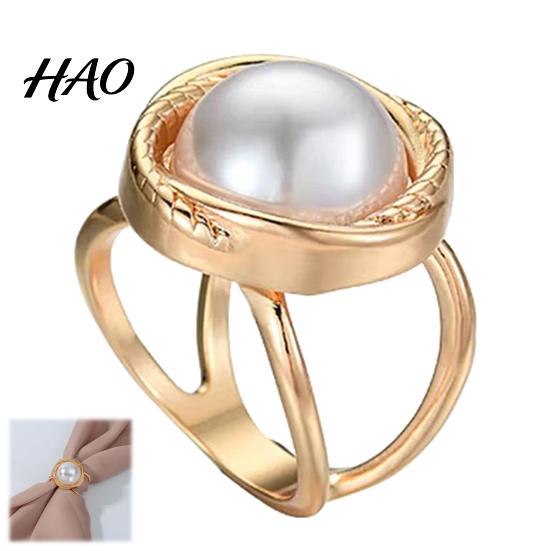 Vintage Style Scarf Ring Alloy Silk with Faux Pearls, Clip Rings for Women, Formal Dress Holder Round Buckle Clip, Elegant Retro Dresses And